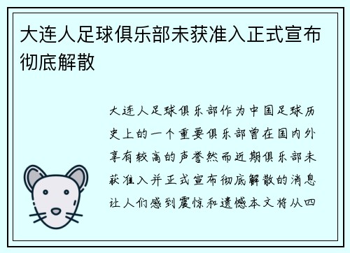 大连人足球俱乐部未获准入正式宣布彻底解散